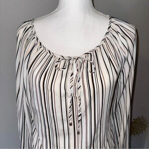 Pin Stripe White Black Brown Beige Blouse Scoop Neck Casual Business Corporate‎